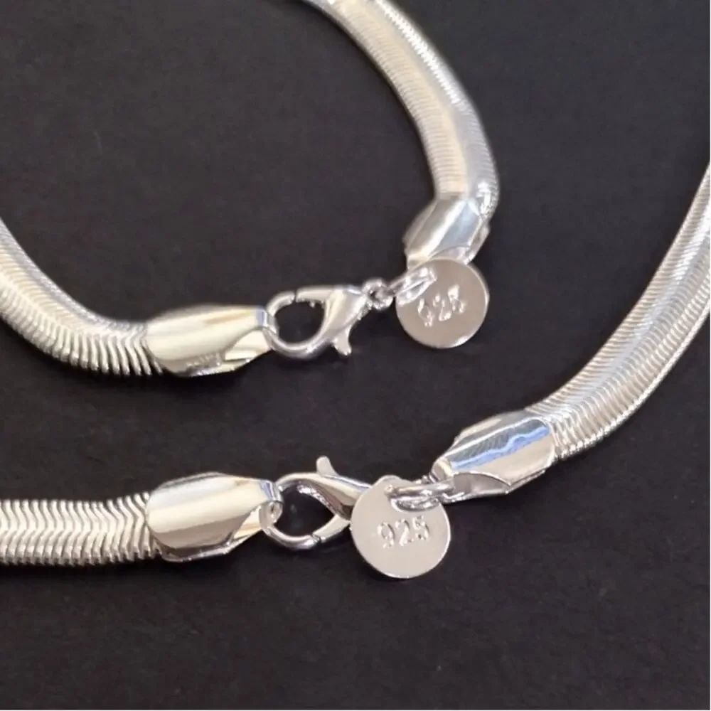 925 Sterling Silver Necklace & Bracelet Set Snake Chain Christmas Birthday Gift!